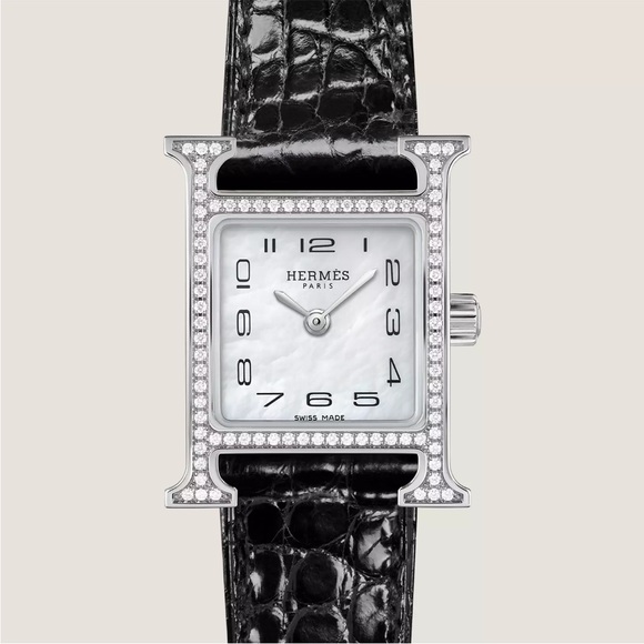 🌟SOLD🌟HERMES Heure H Watch Diamond Bezel Alligator Noir Black - Picture 2 of 15